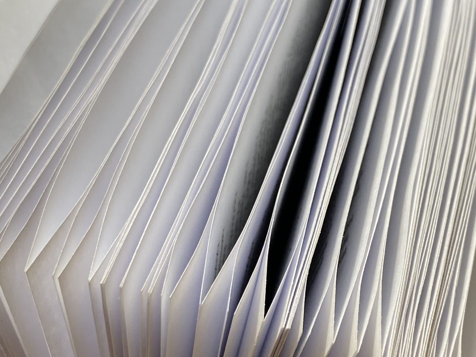 Pages of a thick document, fanned out