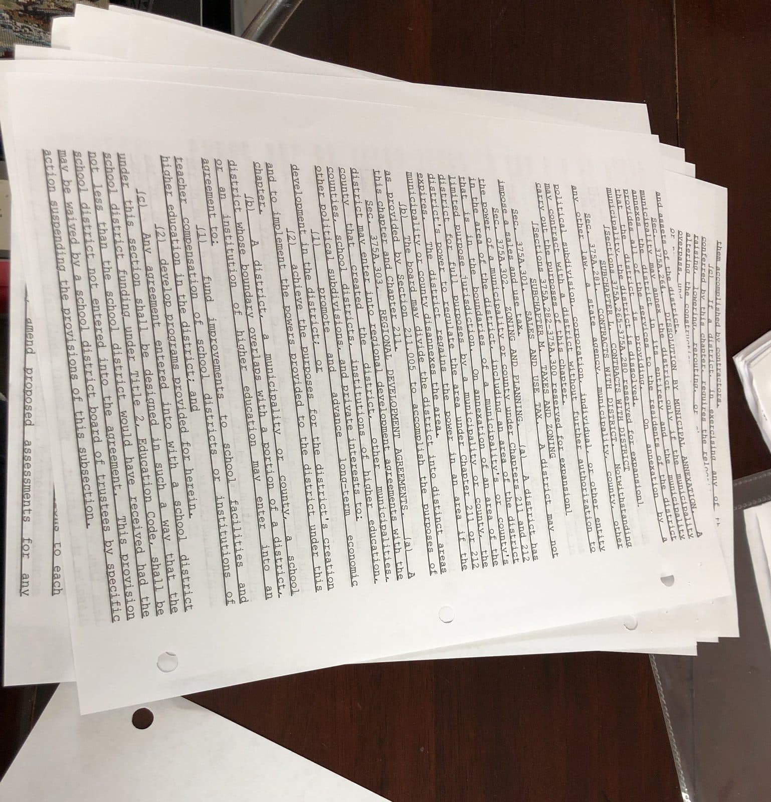 Stacked pages of a typed report
