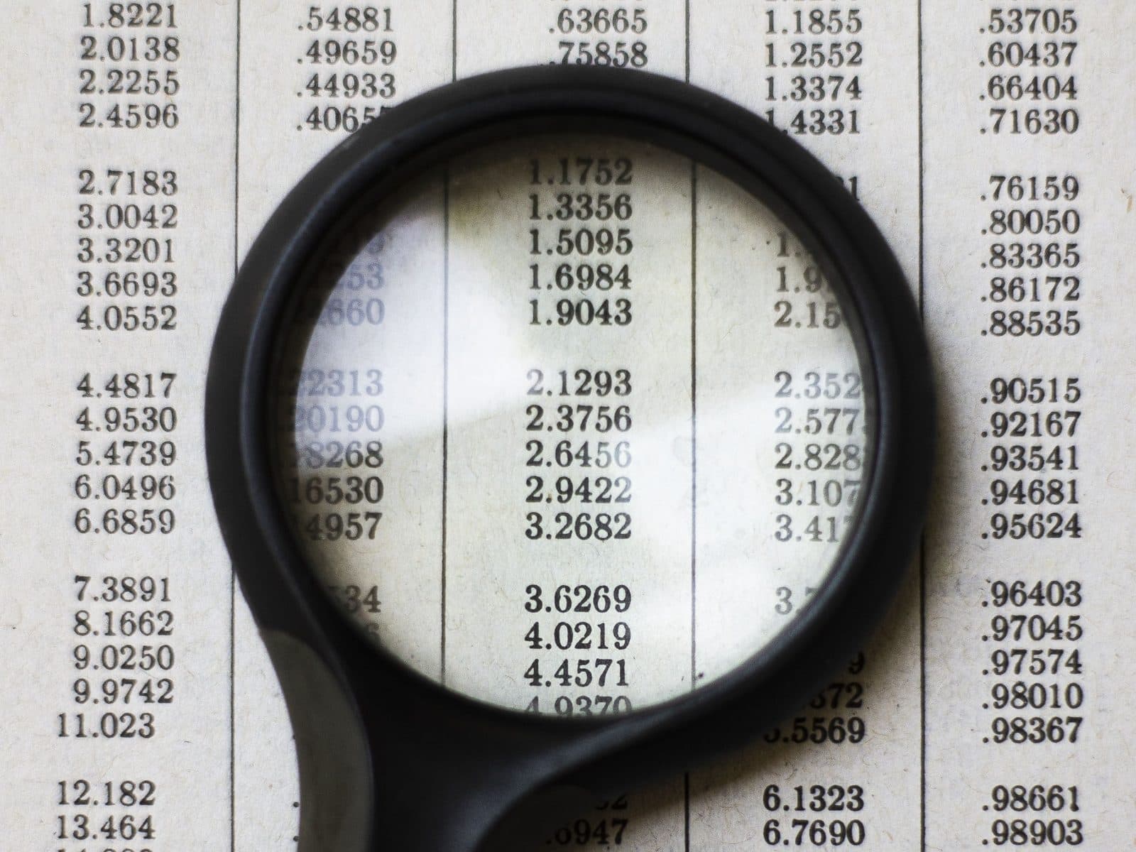 Magnifier over printed tables